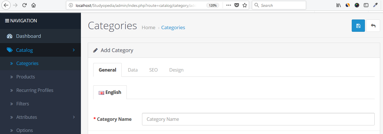 Tabs to add infomation about new OpenCart category