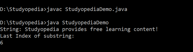 Java String lastindexof method substring specified index