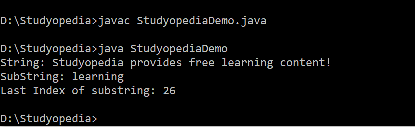 Java String lastindexof method substring