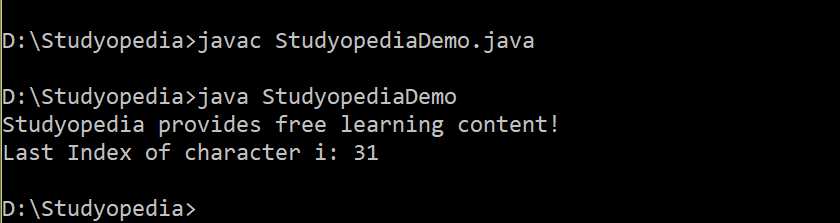 Java String lastindexof method