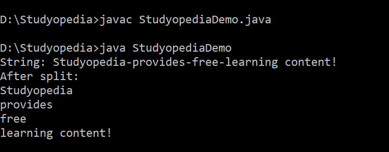 String Split String Regex Int Limit Method In Java Studyopedia