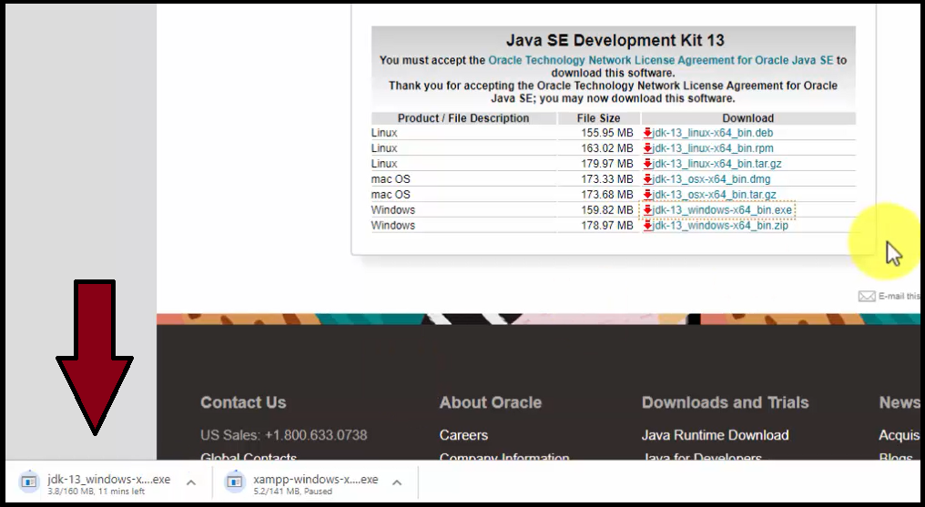 Java 13 download begins