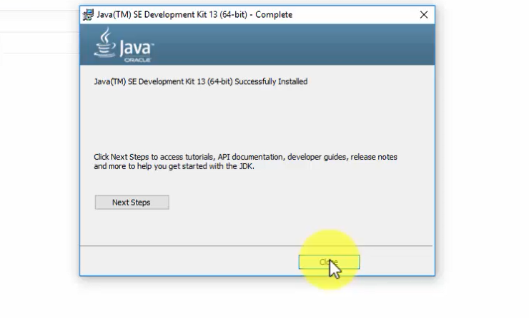 Java JDK 13 Installation finishes