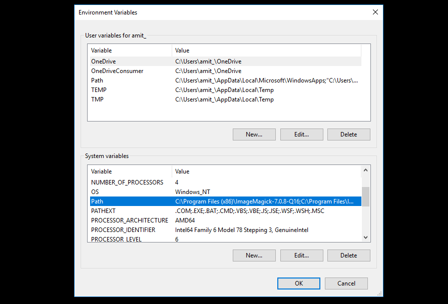 Set Path for System Variables Windows 10