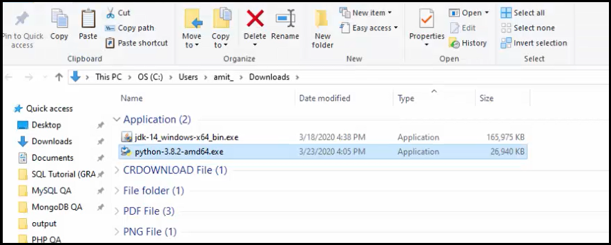 Python executable downloaded in Downloads folder