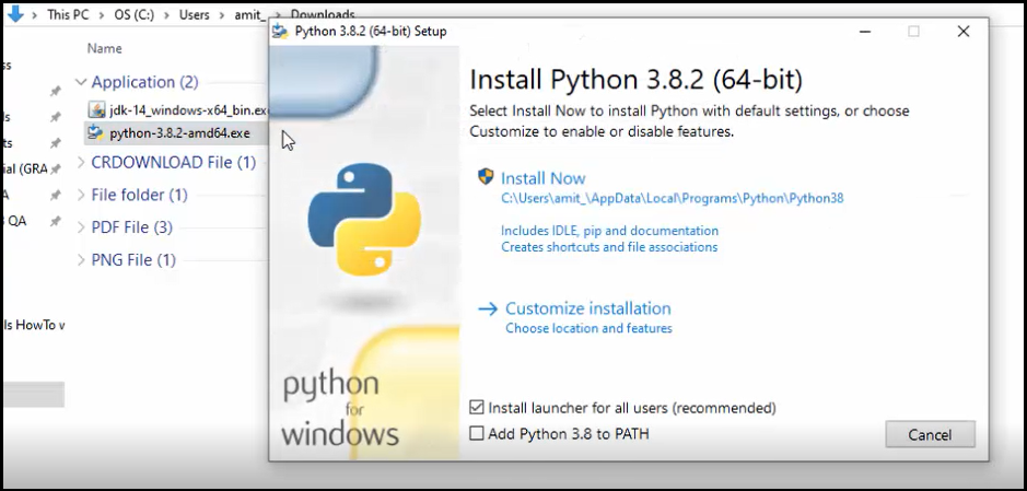 Python 3.8.2 installation begins