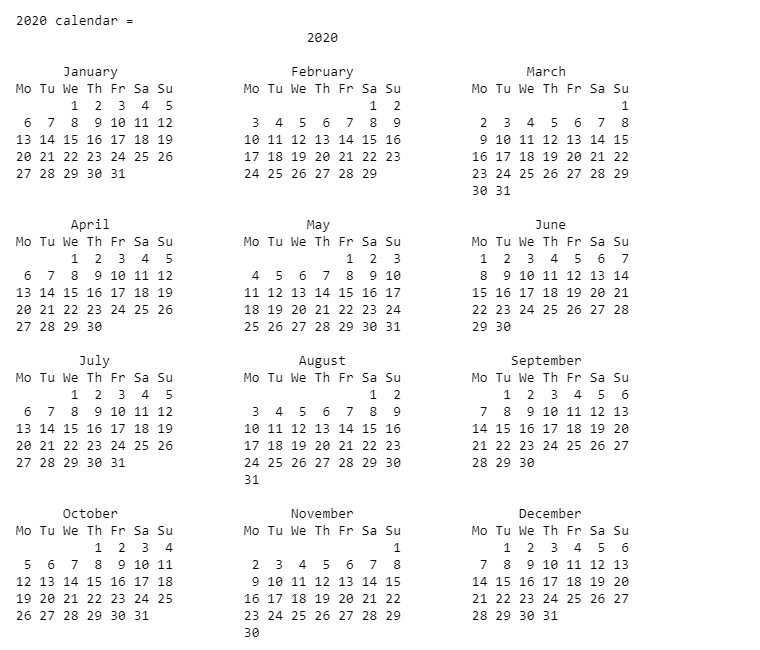 Python DateTime Calendar Module Examples