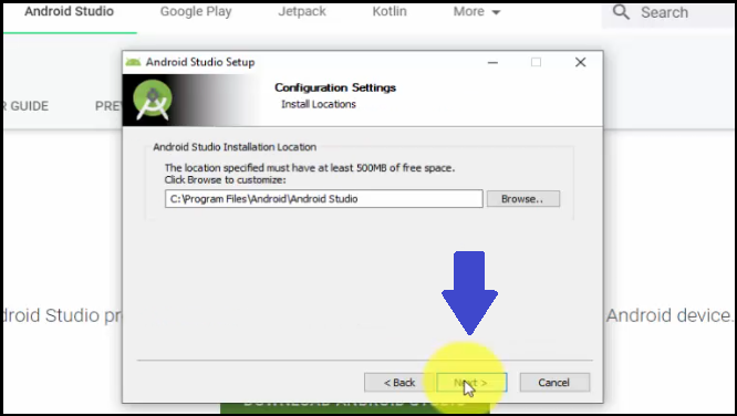 Installation location for Android Studio