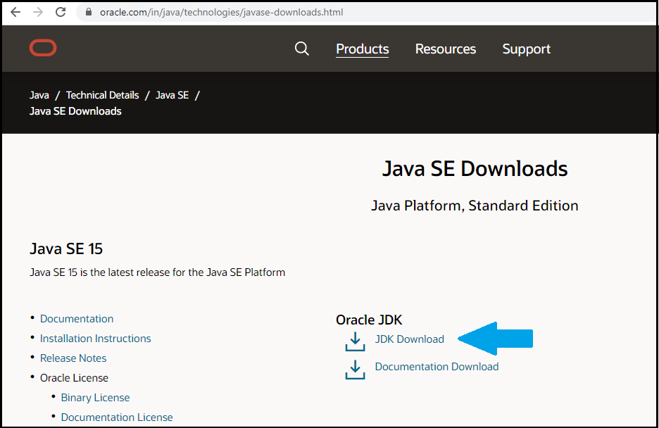 Click Java JDK 15 Download to download
