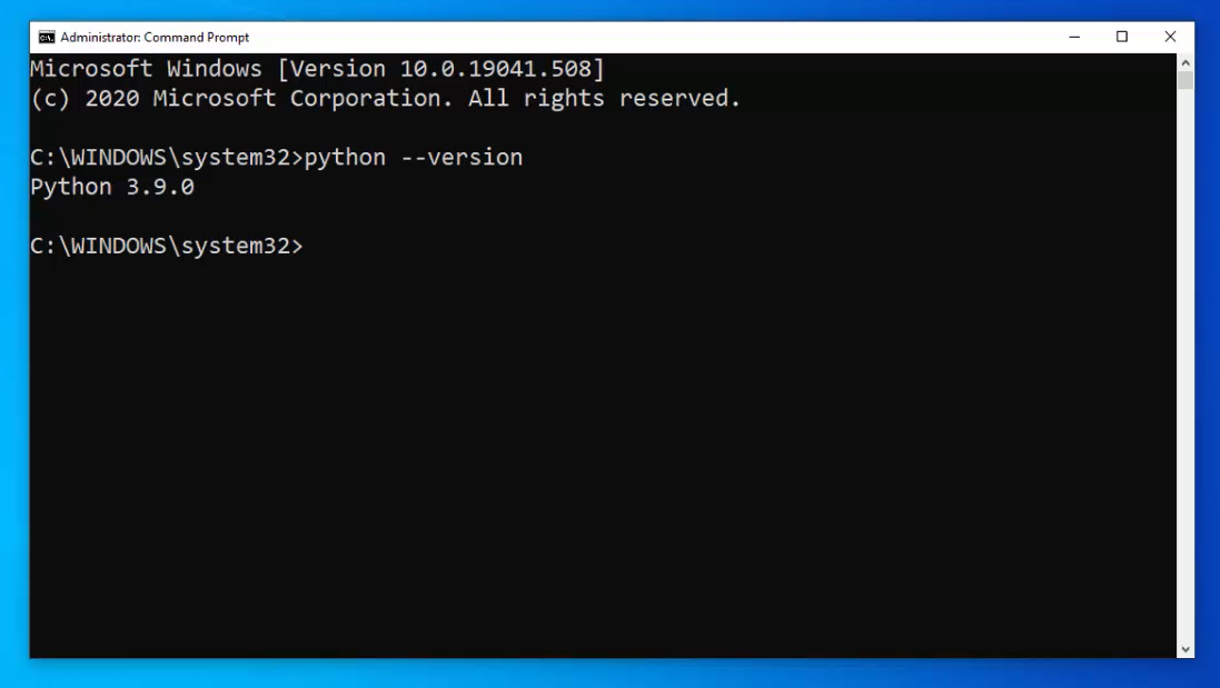 Python successfully installed on Windows 10