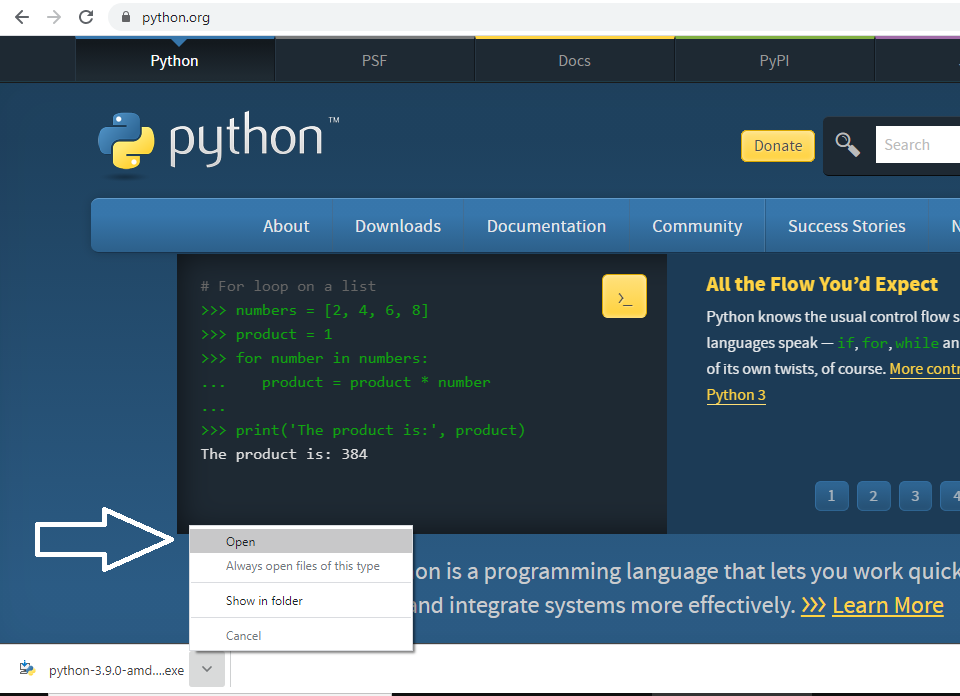 Start installing Python 3.9