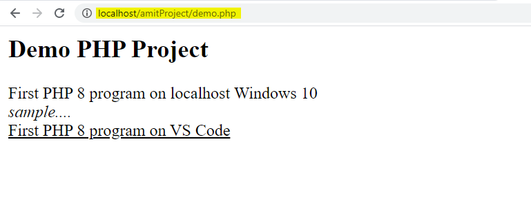 Run First PHP 8 program on Windows 10 localhost