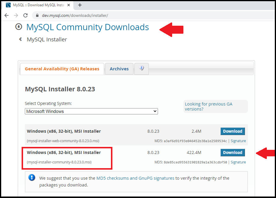  Download MySQL MSI Installer