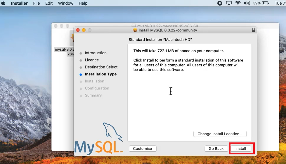 Installation Type MySQL