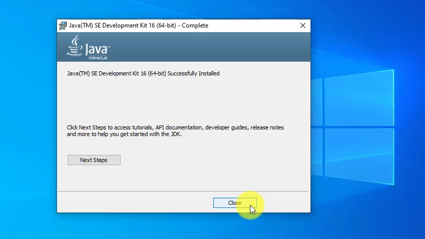 Java 16 Installation completed
