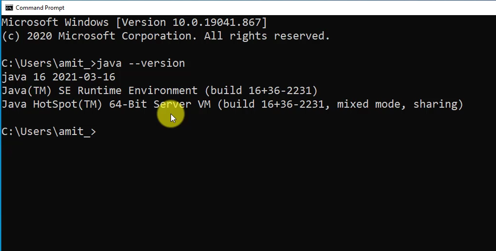 Java 16 Installation verified