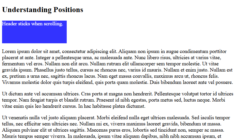 Sticky positioning in css