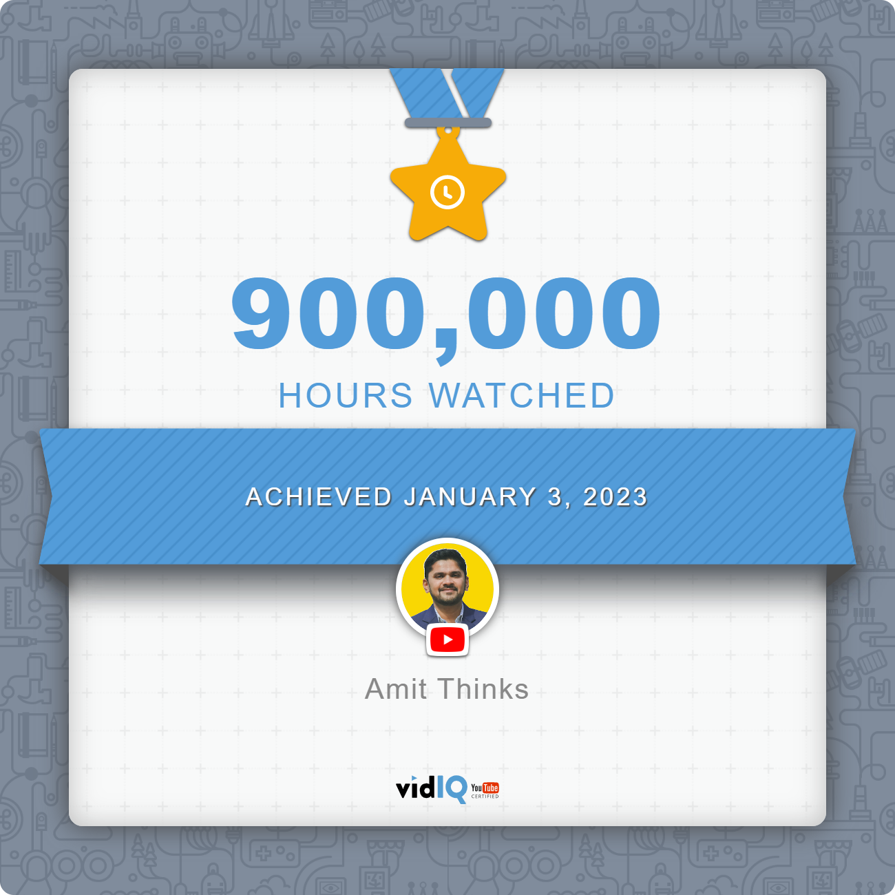 900000-hours-watched-on Amit Thinks YouTube Channel