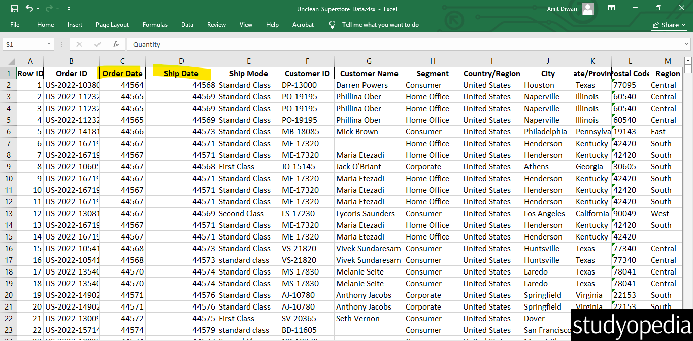 Incorrect data format in an excel
