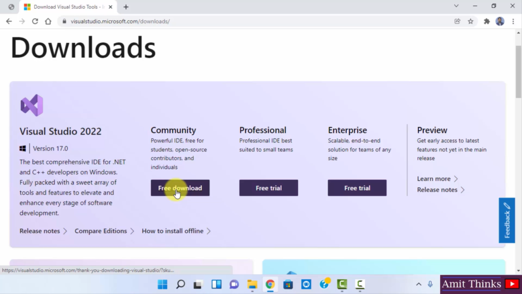 Download Visual Studio Community version