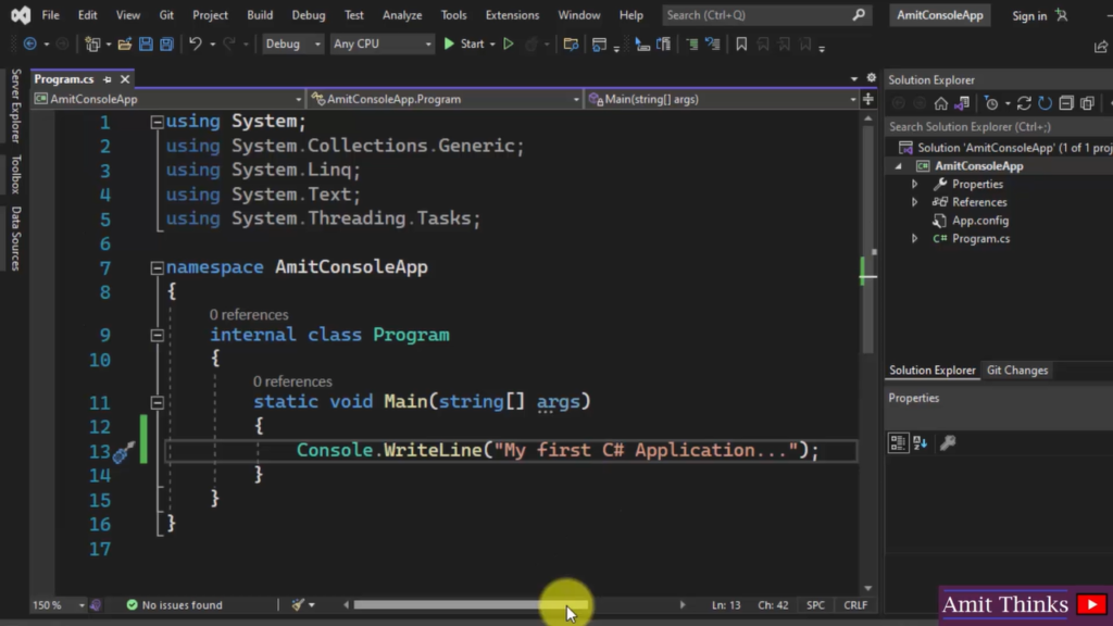 Add the Csharp code on Visual Studio