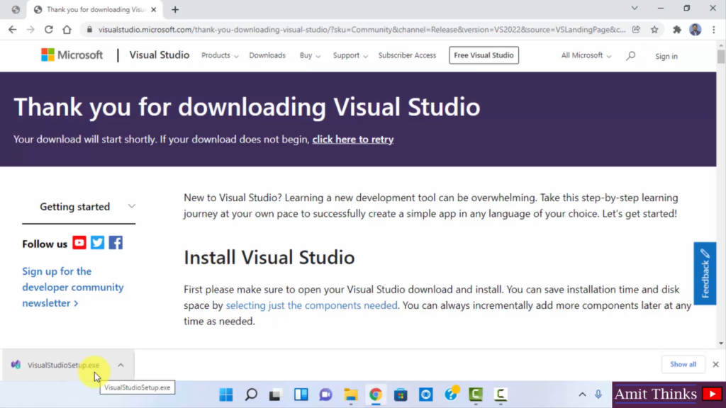 Visual Studio Community version downloaded