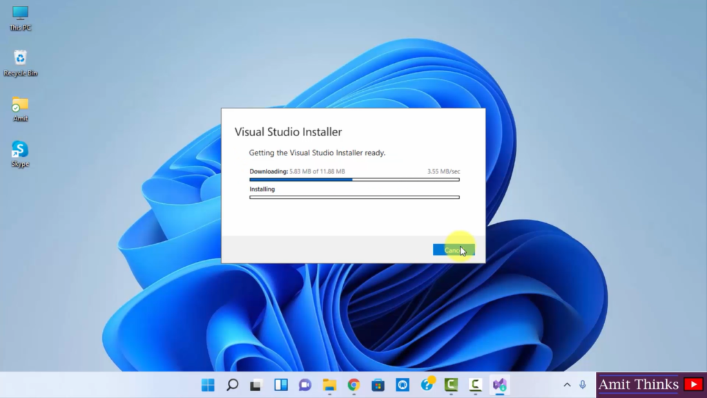 Visual Studio installer begins the installation