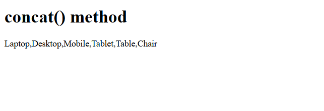 7. Concatenate two arrays using concat() method
