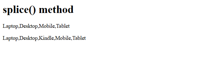 9. splice() method to add new elements to an array