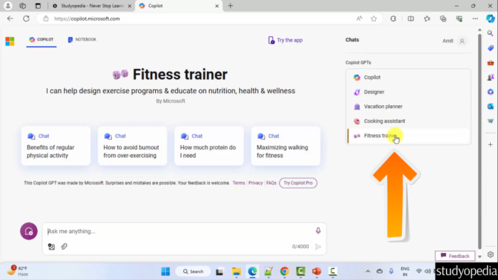 Copilot - Fitness Trainer - Studyopedia