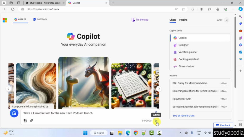 Prompt to write social media posts with Copilot