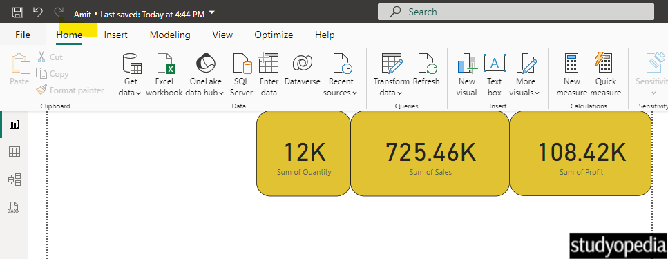 Card name visible on the title in Power BI