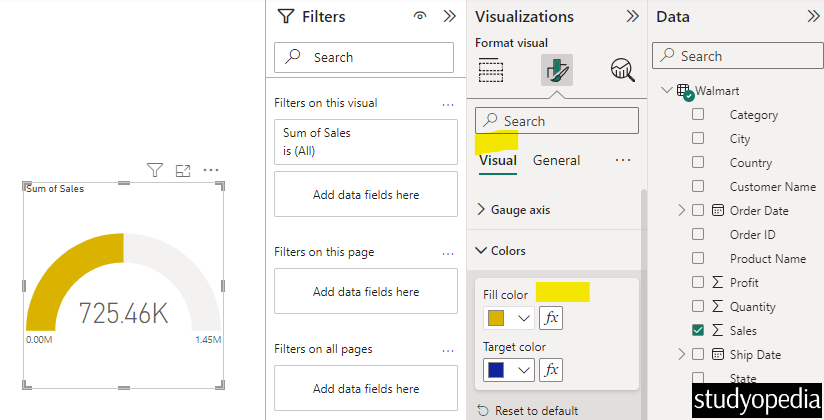 Change the color of the Gauge Chart in Power BI