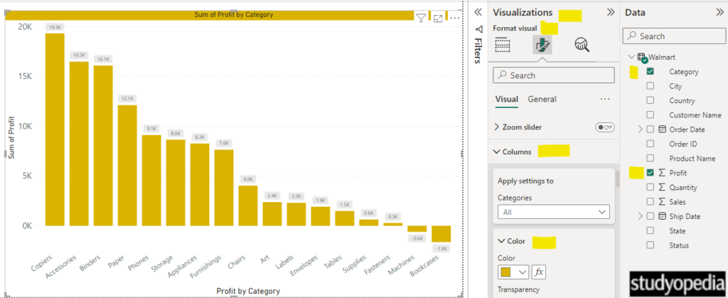 Change the color of the Stacked Column Chart in Power BI