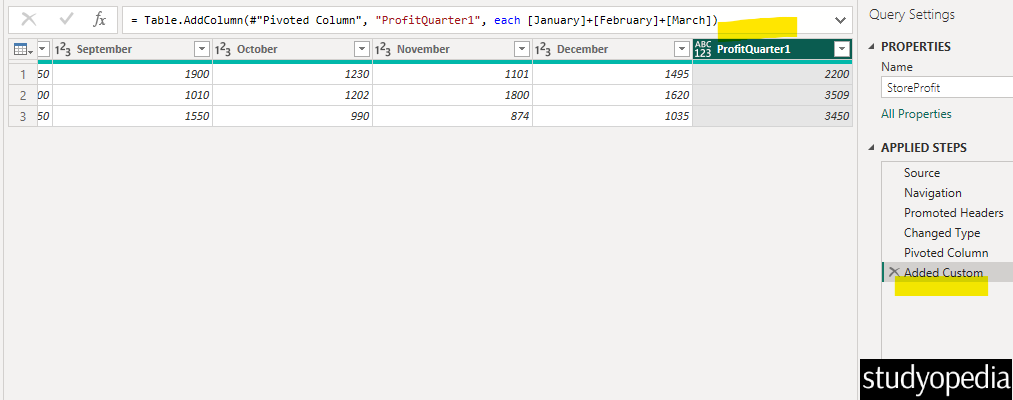 Custom column added in Power BI