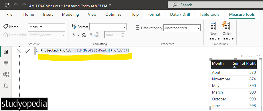 DAX Measure formulae set in Power BI