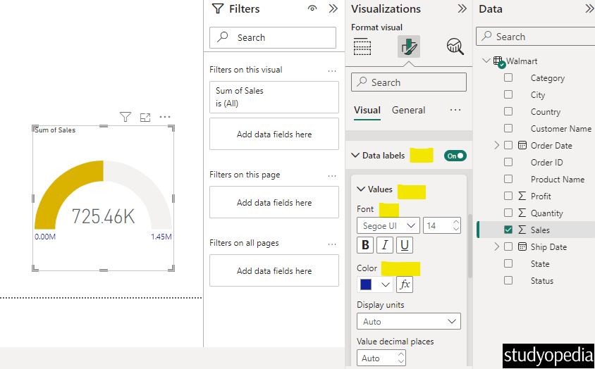 Enable the Data Labels in Power BI