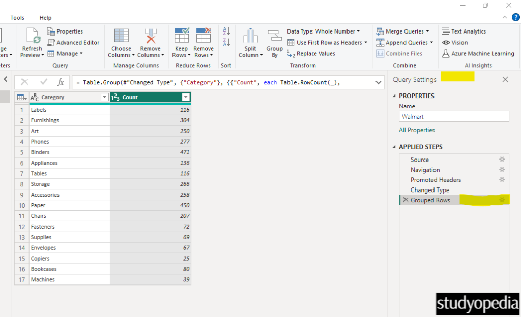 Grouped Rows in Power BI