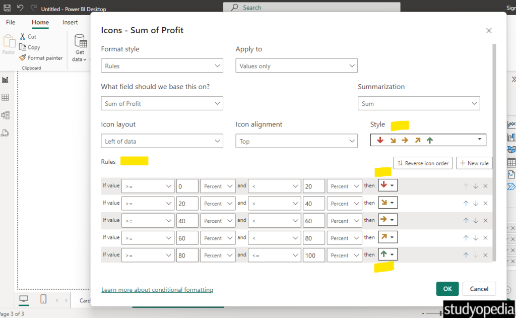 Icon style set on table columns with Conditional Formatting in Power BI