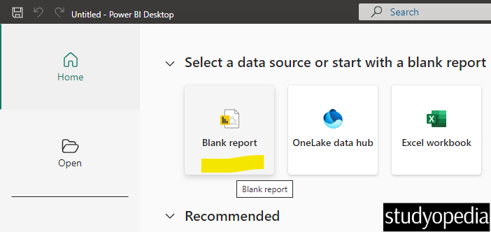 Open a Blank Report in Power BI