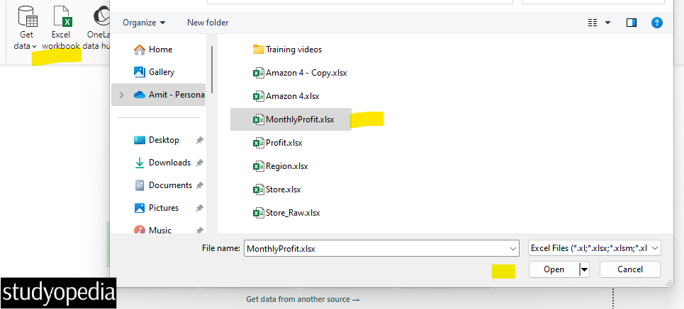 Open your excel workbook in Power BI