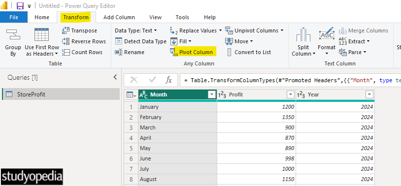 Pivot Column in Power BI