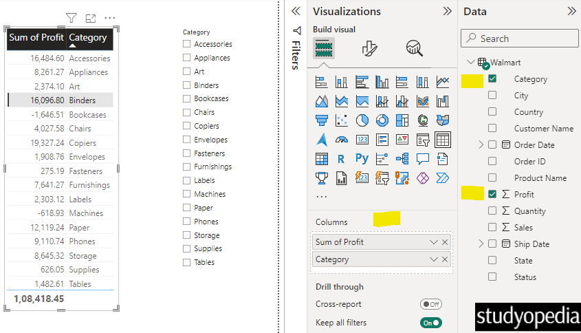 Populate the table in Power BI