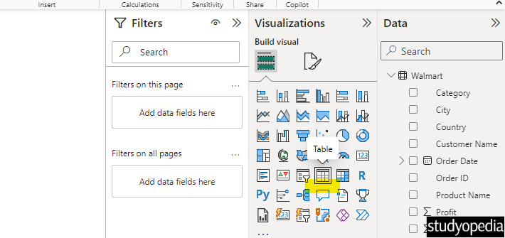 Process to create a table in Power BI