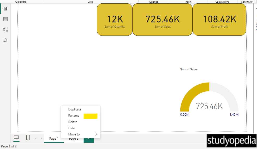 Rename the card page in Power BI