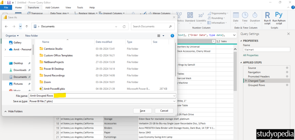 Save the grouped rows in Power BI