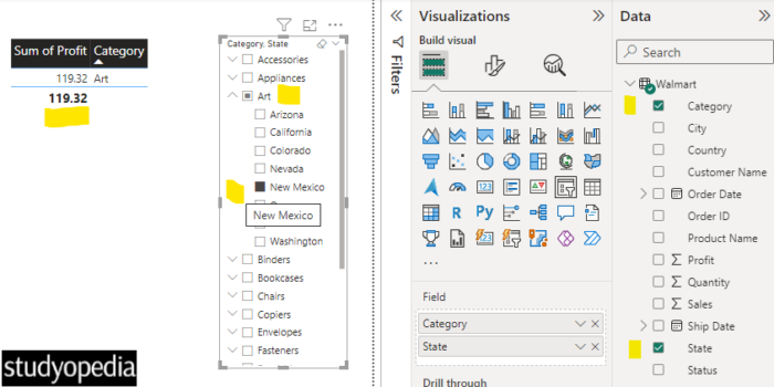 Power BI - Create a slicer - Studyopedia