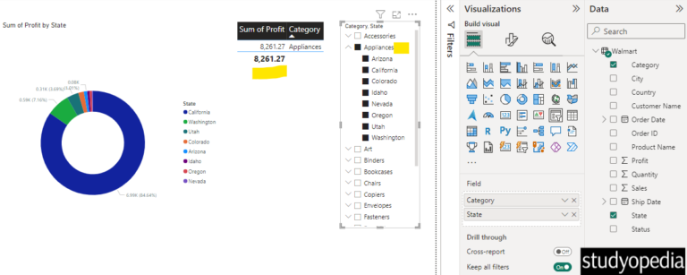 Power BI - Set a chart with a slicer - Studyopedia