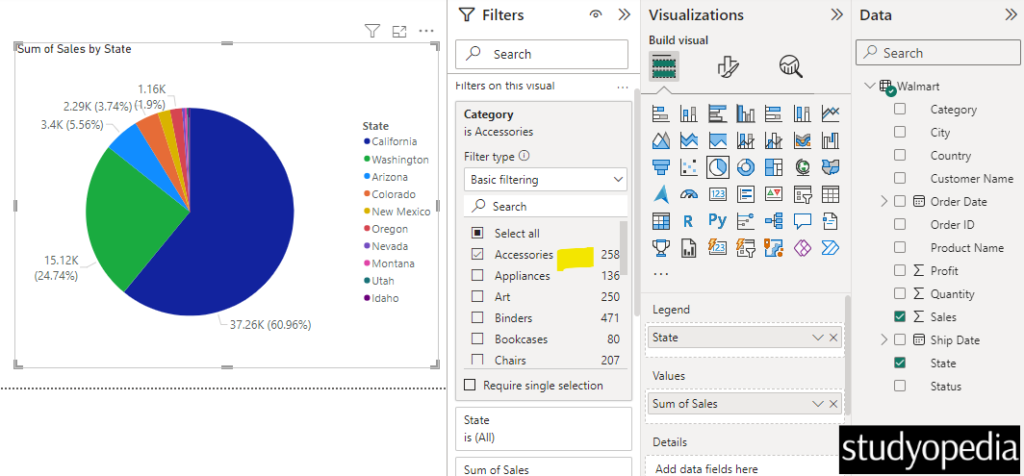 Select the specific category for the filter type in Power BI