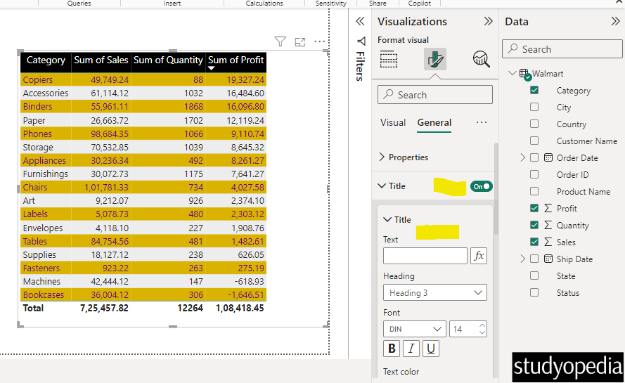 Set a Table Title and format it in Power BI